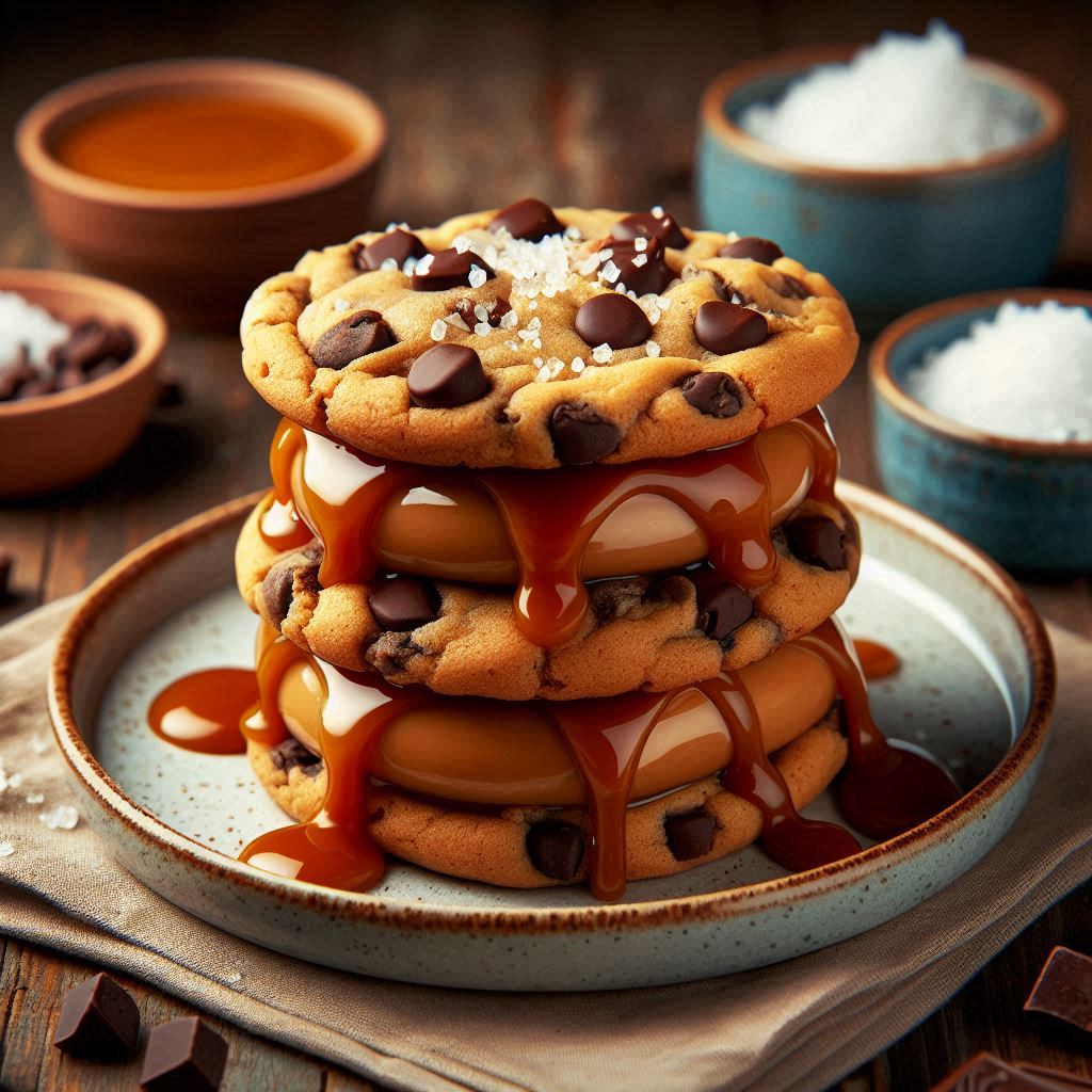 Salted Caramel Chocolate Chip Cookie Sandwich